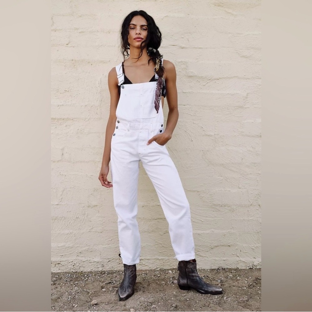 Free People We The Free Ziggy Denim Overalls in Optic White - Size S